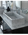 Vasque en marbre blanc de carrare rectangulaire à poser sans trop-plein 65x36x15cm comp edge A259