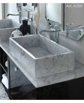 Vasque en marbre blanc de carrare rectangulaire à poser sans trop-plein 65x36x15cm comp edge A259