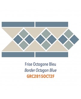 Frise en grès cérame pleine masse pour octogone 10x10cm blanc cassé mat avec cabochon bleu sur trame 28x15cm Dif