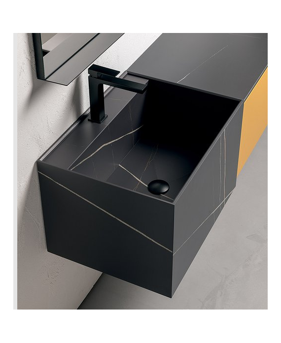Vasque en grès imitation marbre noir rectangulaire à poser sans trop-plein 60.2x46x39.5cm comp atene A292