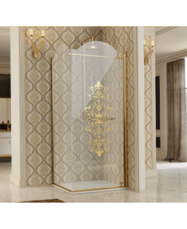 Cabine de douche montant doré, en verre trempé anticalcaire, art-déco, sérigraphiée, hauteur 200-215cm décor meg sovrana A41