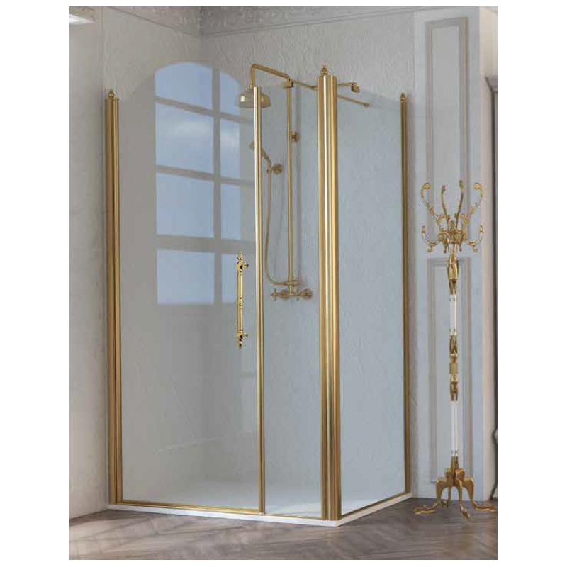 Cabine de douche montant doré, en verre trempé anticalcaire, sérigraphiée, hauteur 200-215cm décor megx imperium1.0 B1X