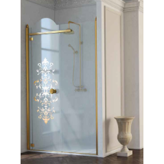 Cabine de douche montant doré, en verre trempé anticalcaire, art-déco, sérigraphiée, hauteur 200-215cm décor meg imperium1.0 B1X