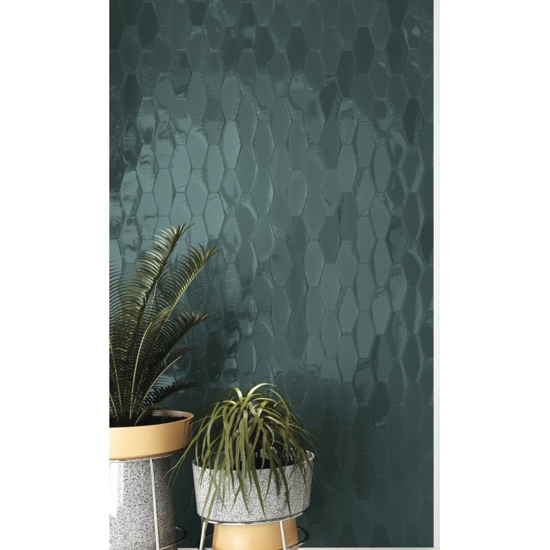 Carrelage hexagonal vert foncé brillant dénuancé 10x20cm pour le mur apeharlequin dark green mix