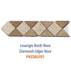 Frise losange travertin losange bord noce 7.5x30cm épaisseur 10mm Dif