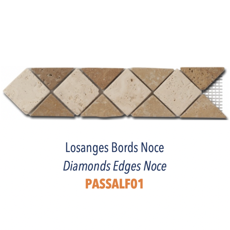 Frise losange travertin losange bord noce 7.5x30cm épaisseur 10mm Dif