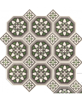 Carrelage imitation carreau ciment ancien vert mat octogone 17x17cm et cabochon 7x7cm sur trame, natottoalaverde