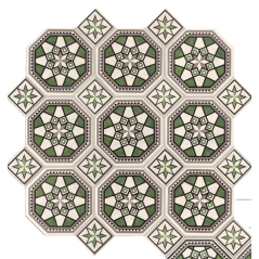 Carrelage imitation carreau ciment ancien vert mat octogone 17x17cm et cabochon 7x7cm sur trame, natottoalaverde