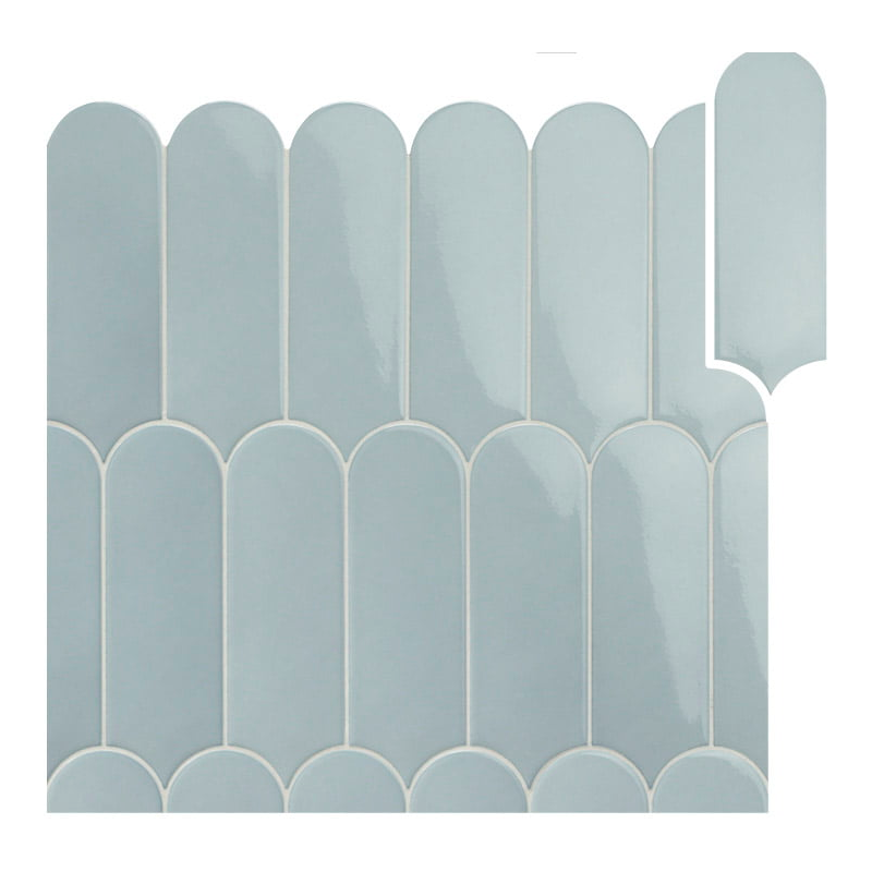 Carrelage demi rond bleu clair brillant dénuancé pour le mur 7.2x19.5cm, natfan mix acqua