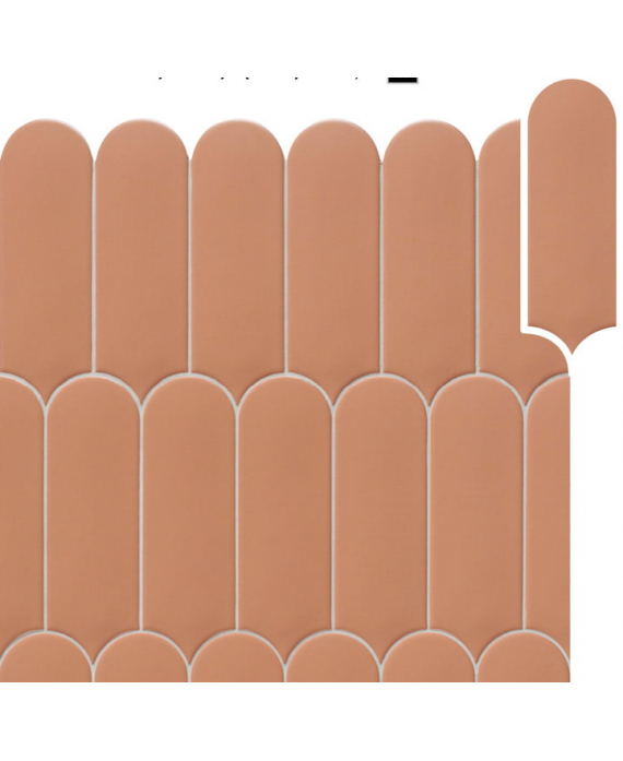 Carrelage demi rond couleur brique mat dénuancé pour le mur 7.2x19.5cm, natfan mix clay