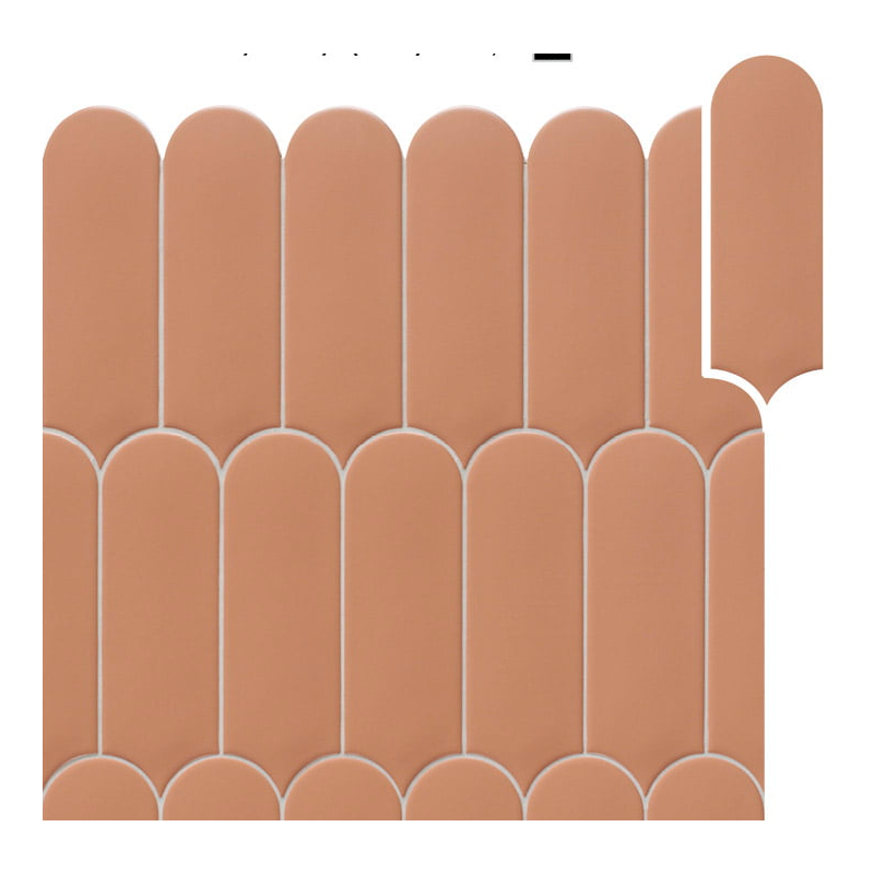 Carrelage demi rond couleur brique mat dénuancé pour le mur 7.2x19.5cm, natfan mix clay