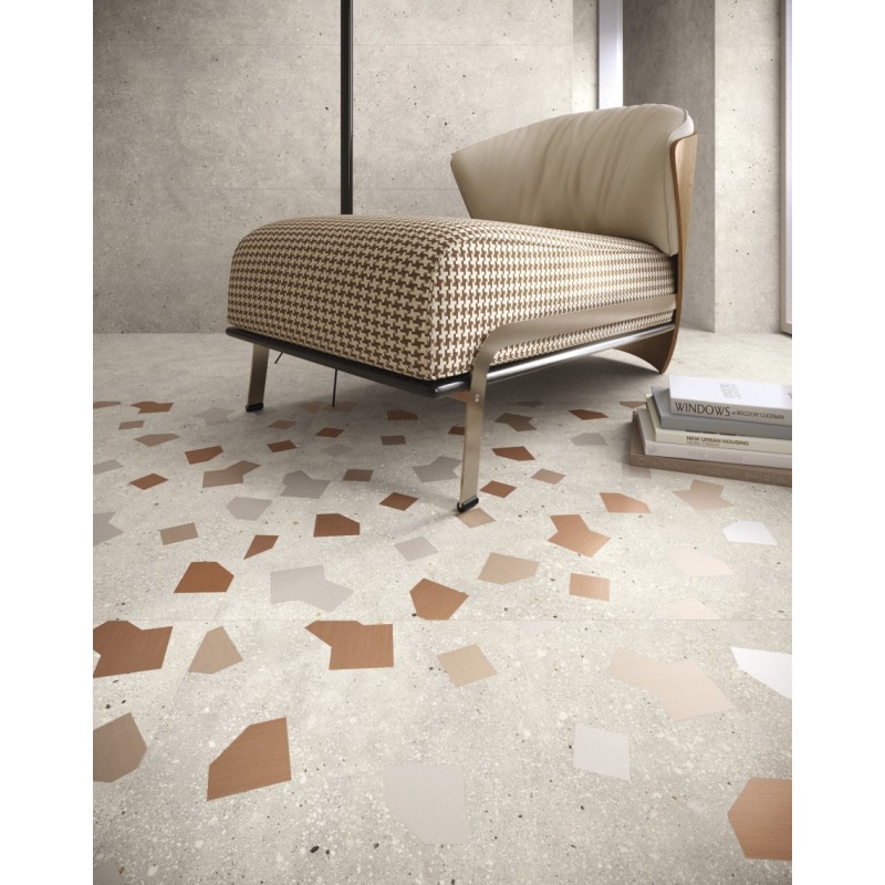 Carrelage décor imitation béton beige incrusté de rouge 60x120cm, ou 90x90cm rectifié, apeama ricetta avorio