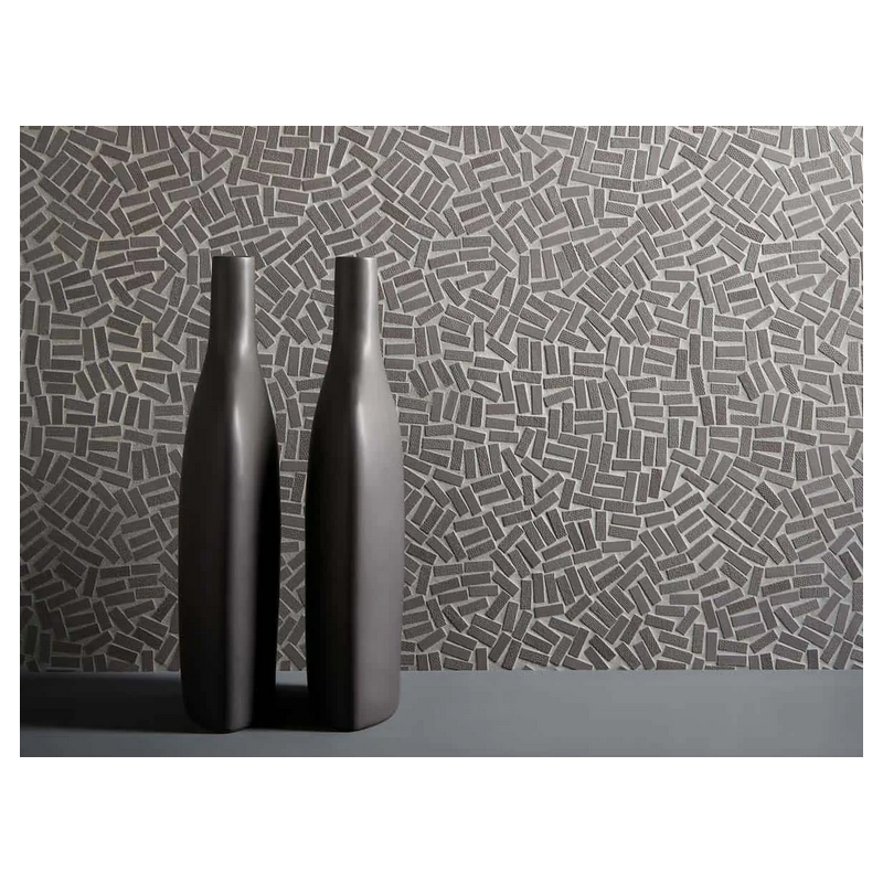 Mosaique rectangle taupe foncé mat sol et mur en grès cérame pleine masse jointé gris clair sur trame 315x320mm M+saico smoke