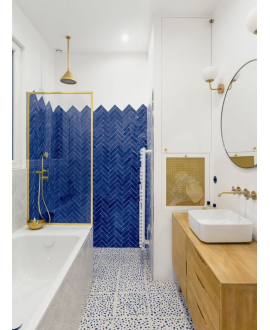 Zellige rectangulaire véritable brillant, bejmat, sol et mur, en terre cuite marocain D14x4.5x1.8cm bleu outremer