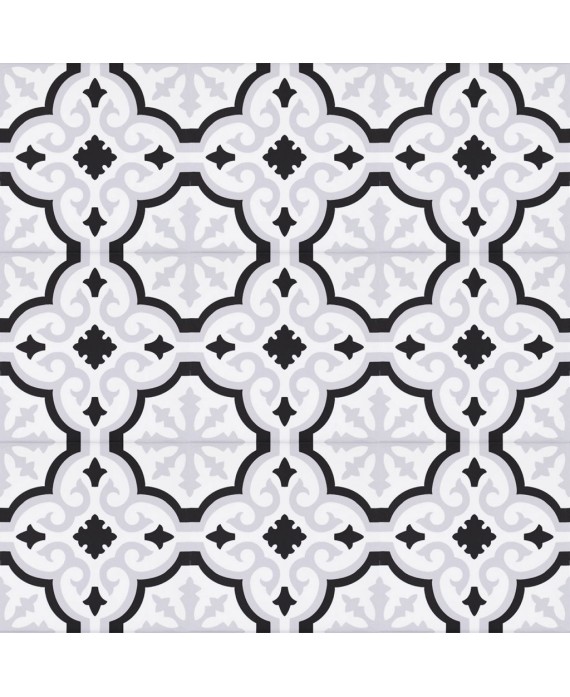 Carrelage imitation carreau ciment décoré noir et blanc mat, sol et mur, 20x20x0.9cm, pasicorly blanc
