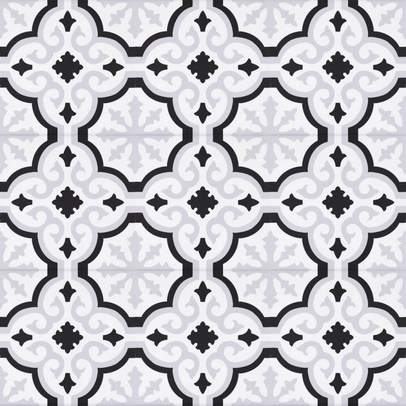 Carrelage imitation carreau ciment décoré noir et blanc mat, sol et mur, 20x20x0.9cm, pasicorly blanc