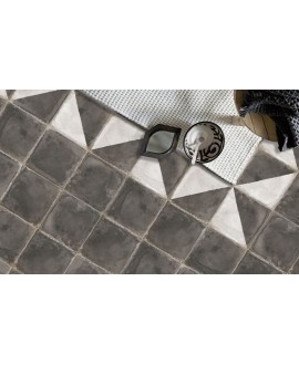 Carrelage imitation vieux carreau ciment noir mat, sol et mur, 20x20x0.9cm, pasicgades ceniza
