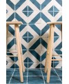 Carrelage imitation vieux carreau ciment bleu et blanc mat, sol et mur, 20x20x0.9cm, pasicgades atrio azul