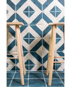 Carrelage imitation vieux carreau ciment bleu et blanc mat, sol et mur, 20x20x0.9cm, pasicgades atrio azul
