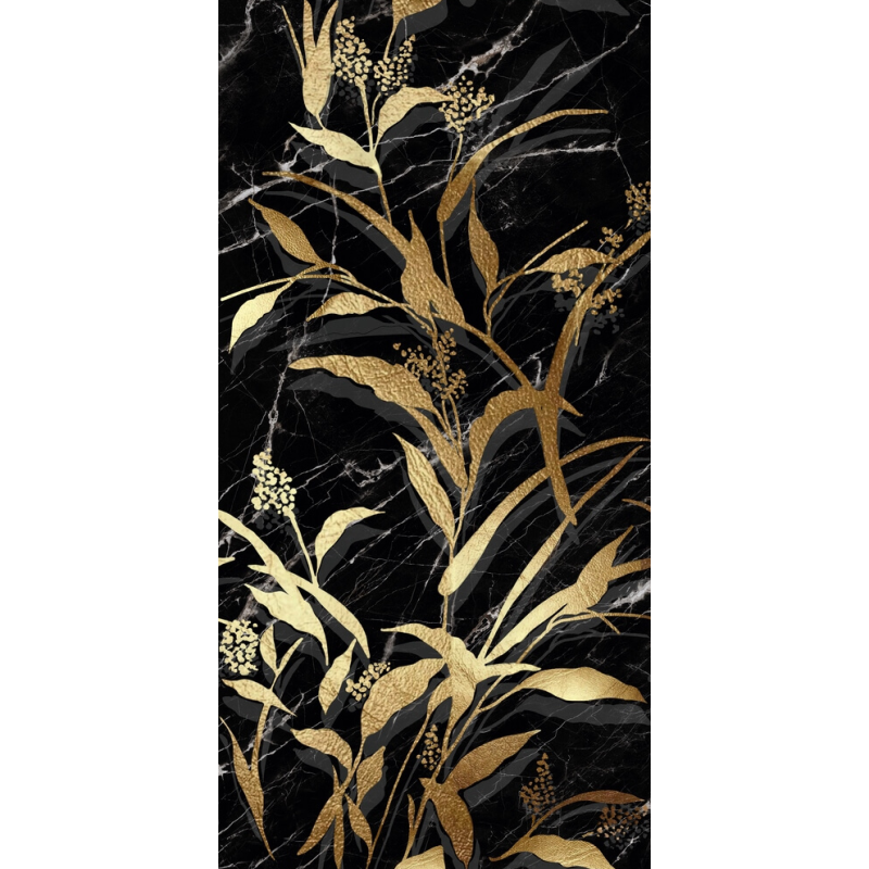 Carrelage décoré imitation marbre noir poli brillant et or rectifié 60x120cm, duragata jungle A et B