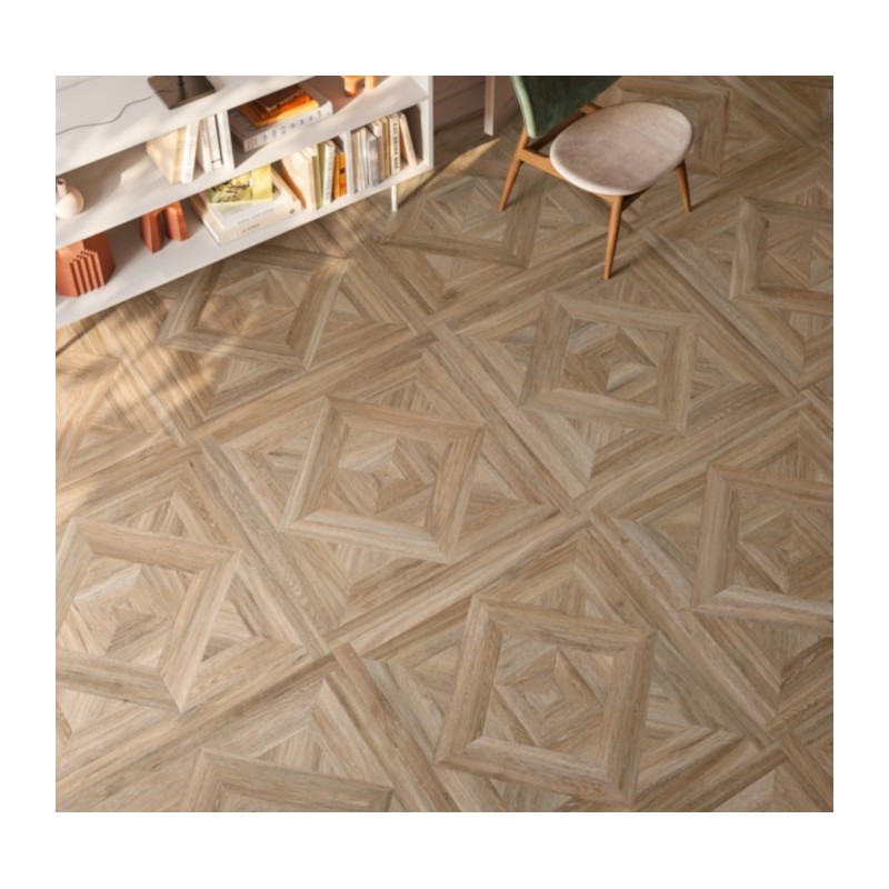 Carrelage imitation panneau bois géométrique foncé marron, sol et mur 90x90cm rectifié, santaricordi glam2