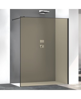 Paroi de douche fixe couleur bronze anti-calcaire, profilé noir mat, hauteur 200cm largeur variable megzen sao