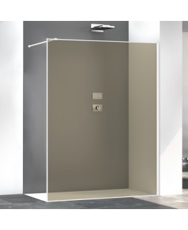Paroi de douche fixe couleur bronze anti-calcaire, profilé blanc mat, hauteur 200cm largeur variable megzen sao