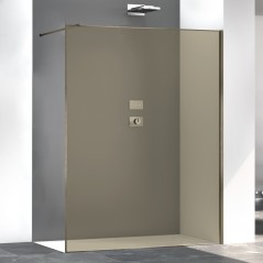 Paroi de douche fixe couleur bronze anti-calcaire, profilé bronze brossé satiné, hauteur 200cm largeur variable megzen sao