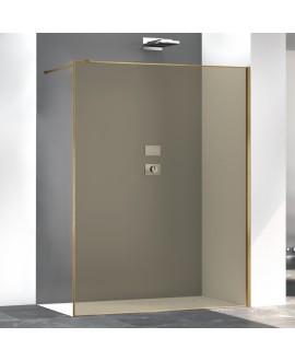 Paroi de douche fixe couleur bronze anti-calcaire, profilé or brossé satiné, hauteur 200cm largeur variable megzen sao