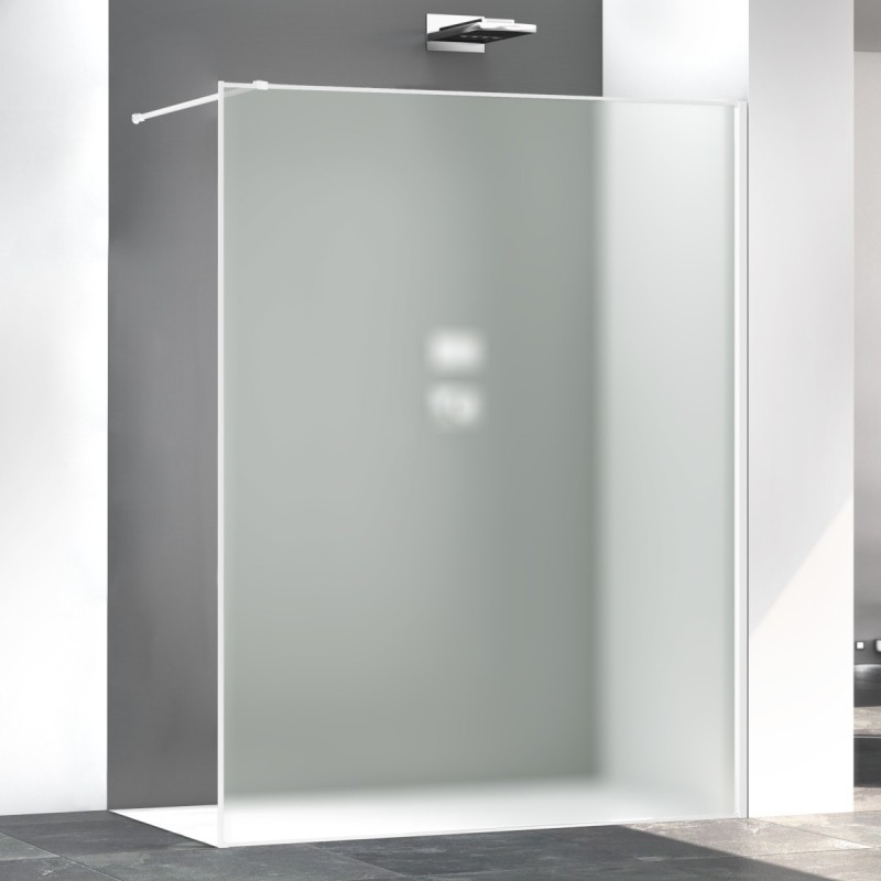 Paroi de douche fixe translucide anti-calcaire, profilé blanc mat, hauteur 200cm largeur variable megzen sao