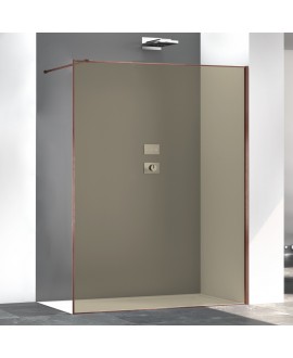 Paroi de douche fixe couleur bronze anti-calcaire, profilé cuivre brossé satiné, hauteur 200cm largeur variable megzen sao
