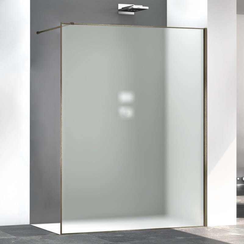 Paroi de douche fixe translucide anti-calcaire, profilé bronze brossé satiné, hauteur 200cm largeur variable megzen sao