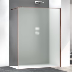 Paroi de douche fixe translucide anti-calcaire, profilé cuivre brossé satiné, hauteur 200cm largeur variable megzen sao