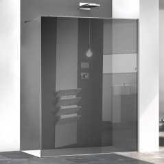 Paroi de douche fixe grise réfléchissante, profilé aluminium saitné, hauteur 200cm largeur variable megzen sao