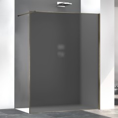 Paroi de douche fixe fumé anti-calcaire, profilé bronze brossé satiné, hauteur 200cm largeur variable megzen sao