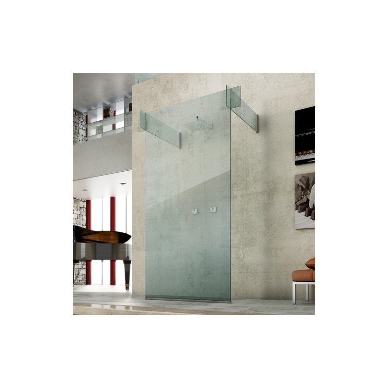 Paroi de douche fixe, profilé inox brillant, hauteur 216cm, verre transparent, extra blanc, fumé sur mesure Megicona C+E+E/F