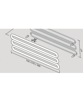 Sèche-serviette radiateur eau chaude design Antubone O horizontal noir ou blanc à fixer au mur 3 fois 170x21cm