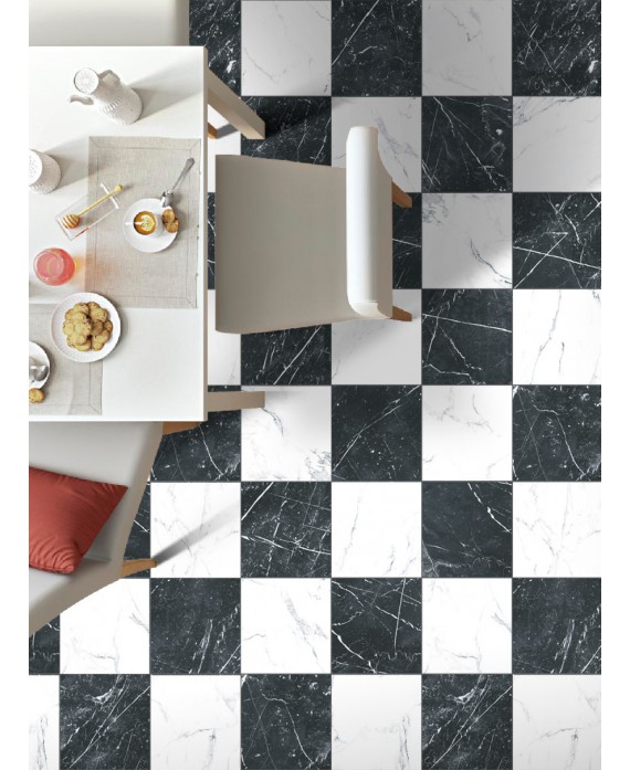 Carrelage damier noir et blanc mat imitation marbre veiné 25x25cm Dif