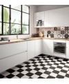 Carrelage patchwork damier noir et blanc mat imitation carreau ciment contemporain 20x20cm rectifié, R10