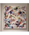 Peinture contemporaine, tableau moderne figuratif, acrylique sur toile 100x100cm intitulée: poissons blanc 2