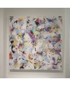 Peinture contemporaine, tableau moderne figuratif, acrylique sur toile 100x100cm intitulée: poissons blanc 1