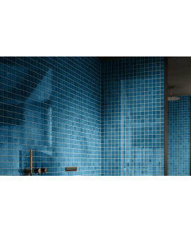 Carrelage effet zellige bleu brillant nuancé, grès cérame piscine, salle de bain, 10x10cm, 5x5cm voriflessi saphir