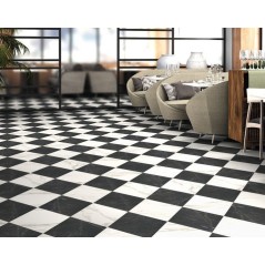 Carrelage damier losange imitation marbre noir et blanc mat 70x40cm diamond realcalatta marquina base