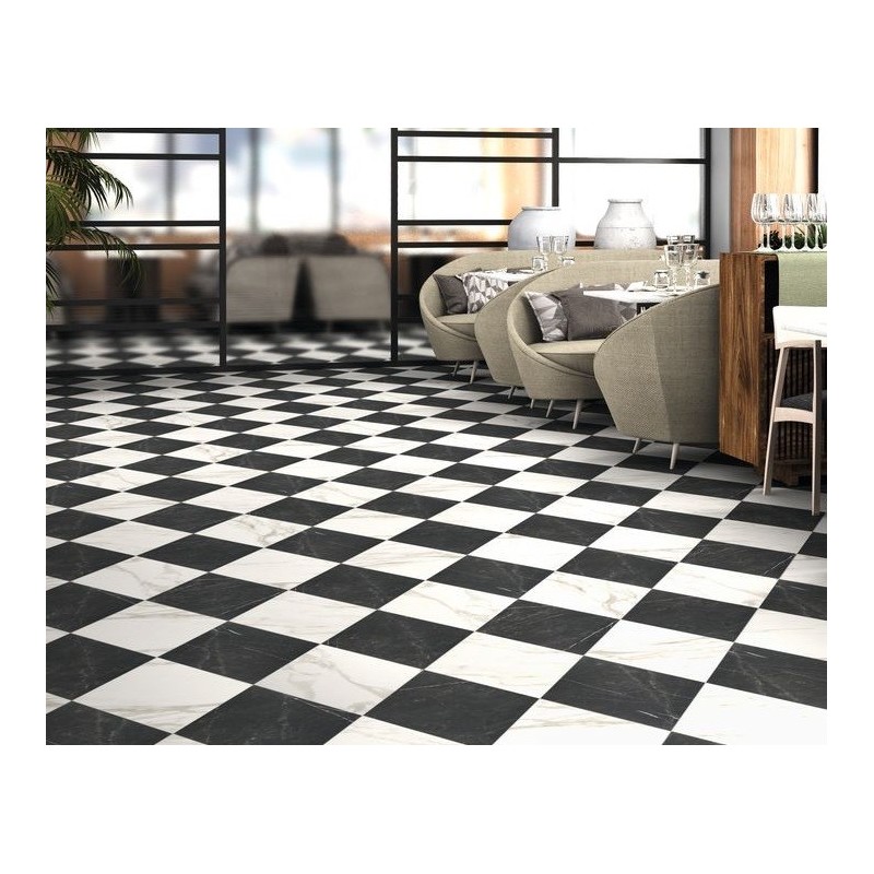 Carrelage damier losange imitation marbre noir et blanc mat 70x40cm diamond realcalatta marquina base