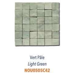 Mosaique zellige salle de bain crédence cuisine D 5x5cm vert pale sur trame 30x30cm