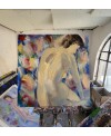 Peinture contemporaine, tableau moderne de nu figuratif, acrylique sur toile 100x100cm intitulée: femme fleur.
