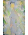 Peinture contemporaine, tableau moderne de nu figuratif, acrylique sur toile 100x65cm intitulée: femme en bleu.