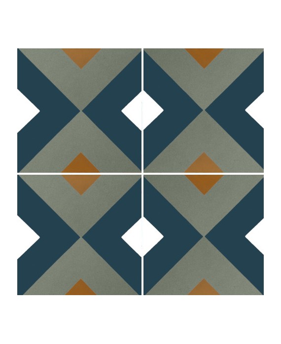 Carrelage ciment décor géométrique renev4 20x20cm bleu orange et blanc