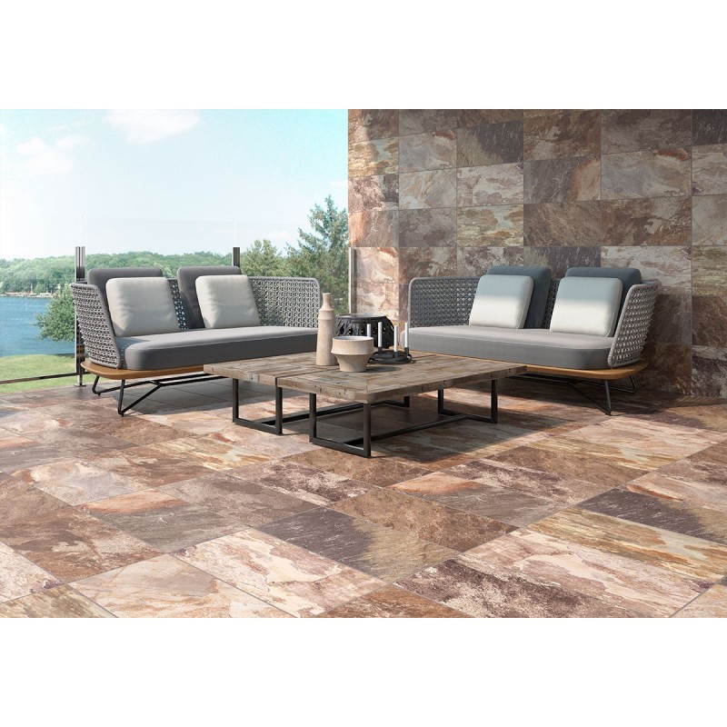 Carrelage terrasse imitation pierre de népal beige marron dénuancé 30.3x61.3cm geonépal antidérapant