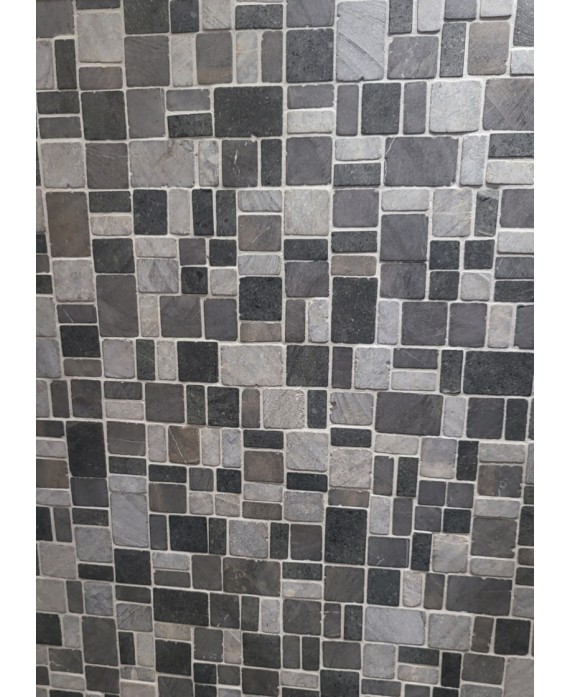 Mini rectangle et carré de pierre couleur gris sur trame salle de bain cuisine 30x30cm mos square glacier